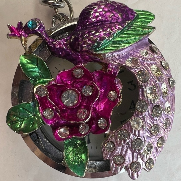 Strada Peacock Vintage Crystal Pocket Watch Key Chain Charm Japan Keychain - Picture 9 of 9